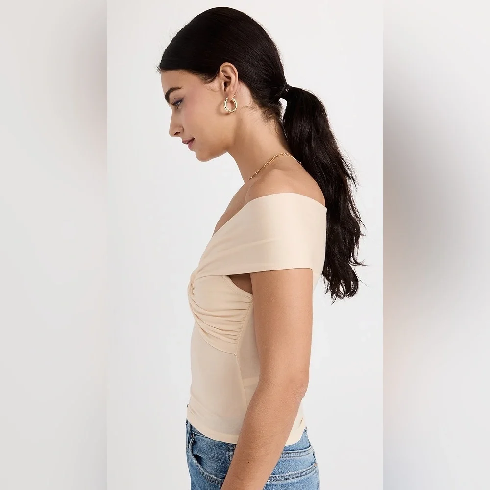 REFORMATION White Cream Ezlynn Off Shoulder Twist Front Stretch Top S - Picture 2 of 4